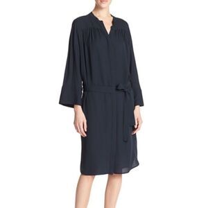 VINCE Silk Shirred Belted Shirtdress Coastal Blue Size Small